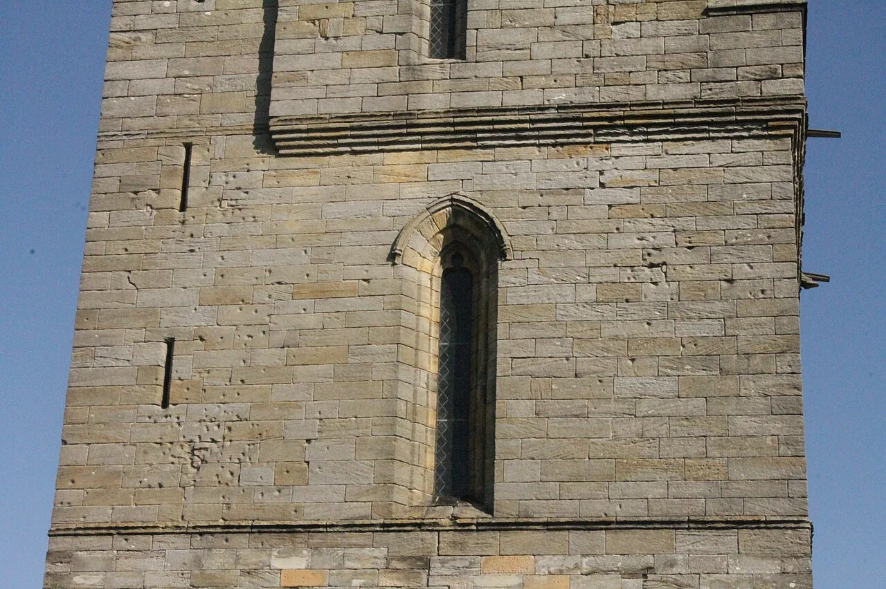 Musket ball damage on the north side of the Church of the Holy Rude, Stirling
