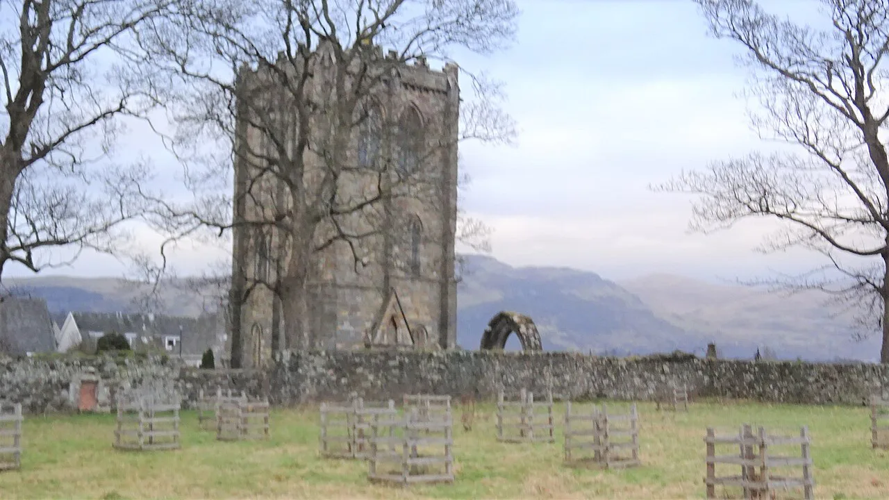 Cambuskenneth Abbey, Stirling - the abbey bell tower and orchard