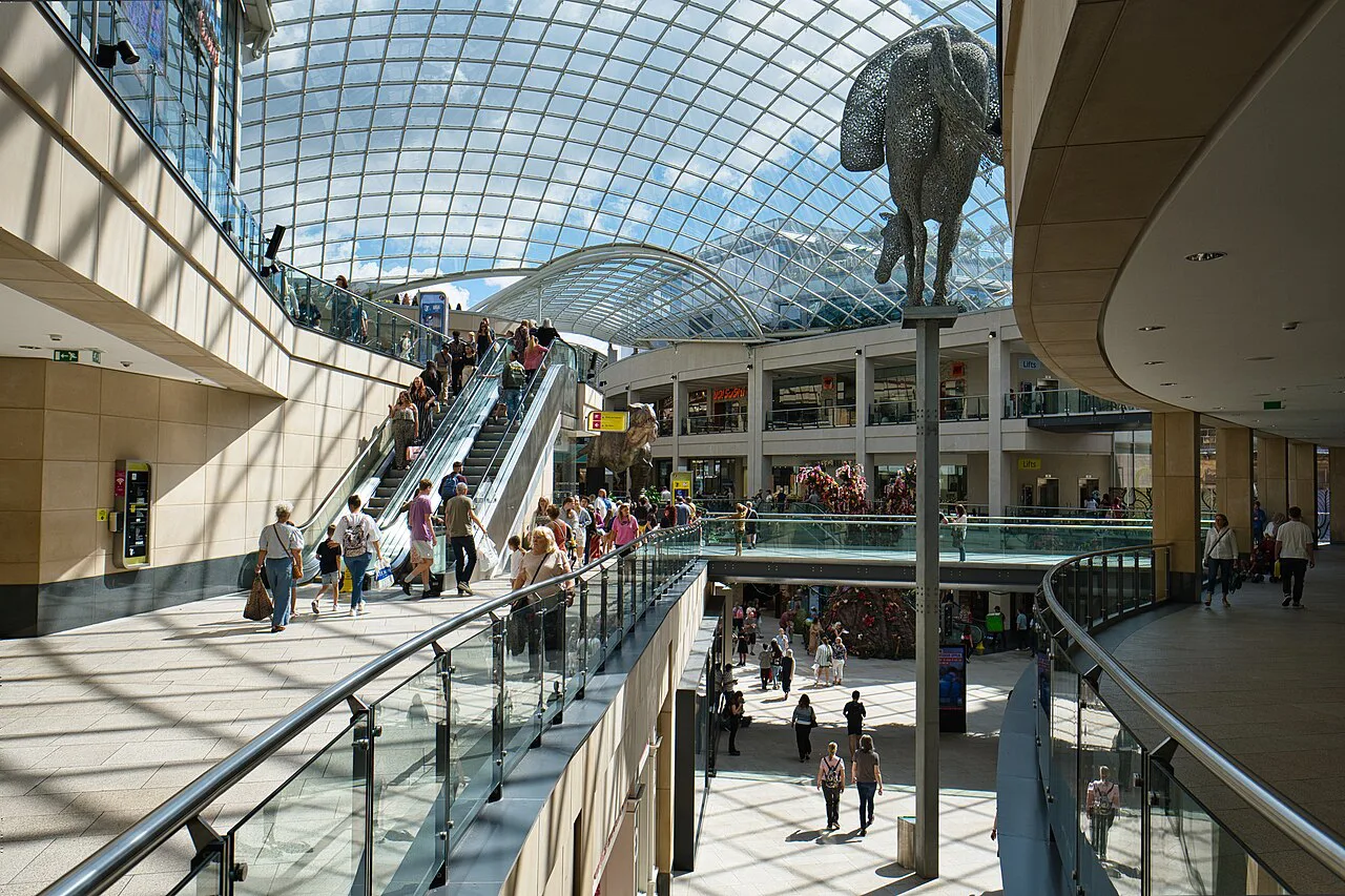 Covered atrium in Trinity Leeds shopping centre